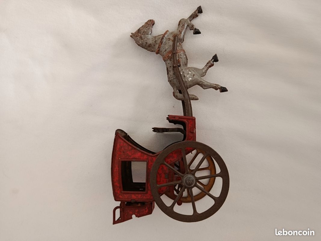 JOUET MÉCANIQUE ancien : cheval cavalier au rodéo SPM