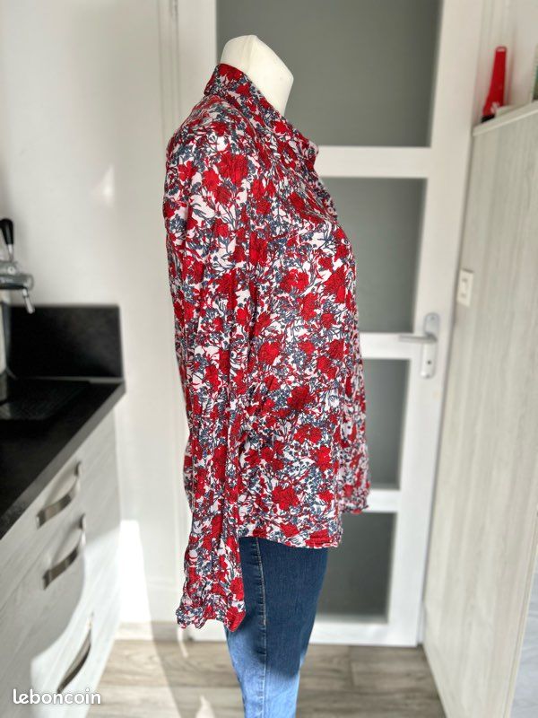 Chemisier The Limited Manches Bonnet – Polyester/élasthanne, Fleurs Rouges Et Noires