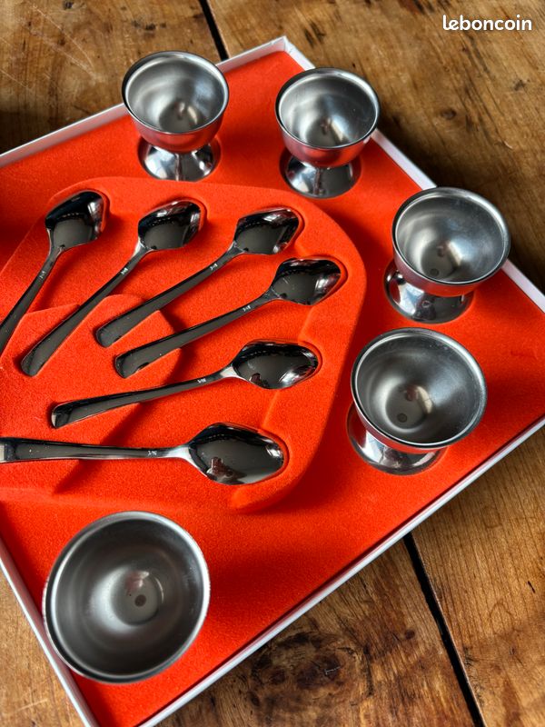 Vntage French Guy Degrenne ce Cream Cups Set | 6 Stanless Steel