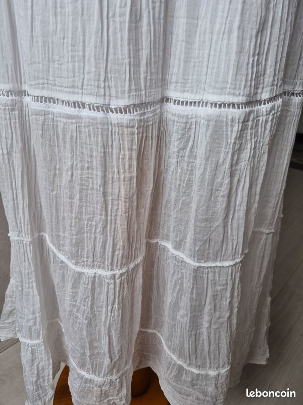 Jupe Longue Bohème Blanche Klass Taille 16 - Coton - Style Paysan Hippie