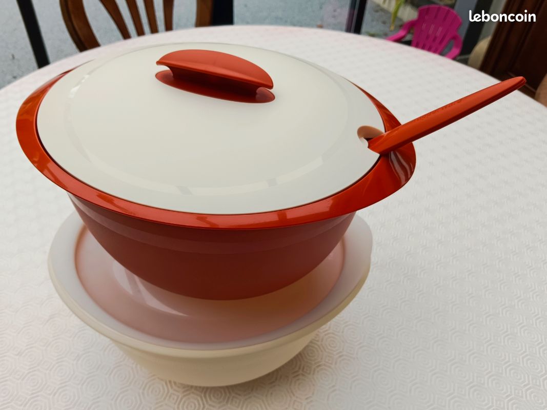 Soupière Tupperware ISO DUO Thermo 3,1 L – Orange Et Beige – Micro-ondes – Made In France