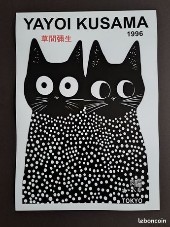 Poster Yayoi Kusama Art Abstrait Noir Blanc Pois 60x120cm - Décoration Murale Sans Cadre