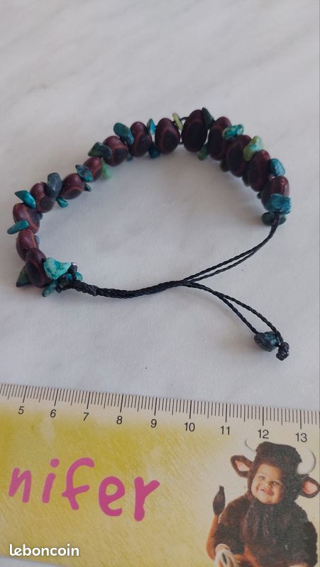 Bracelet perle pierre marron et vert turquoise bleu bijoux fantaisie (image 4)