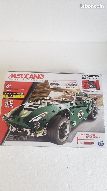 MECCANO - CABRIOLET RETRO FRICTION 5 MODÈLES - Coffret Inventions A 174 Pieces 1 Moteur Retro Friction Et 2 Outils Jeu Amz B074xp