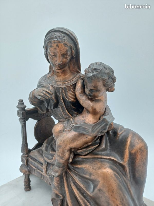 Statue En Régule Dorée – Personnage Lisant Sur Socle – Numérotée 24 – Vintage 33cm