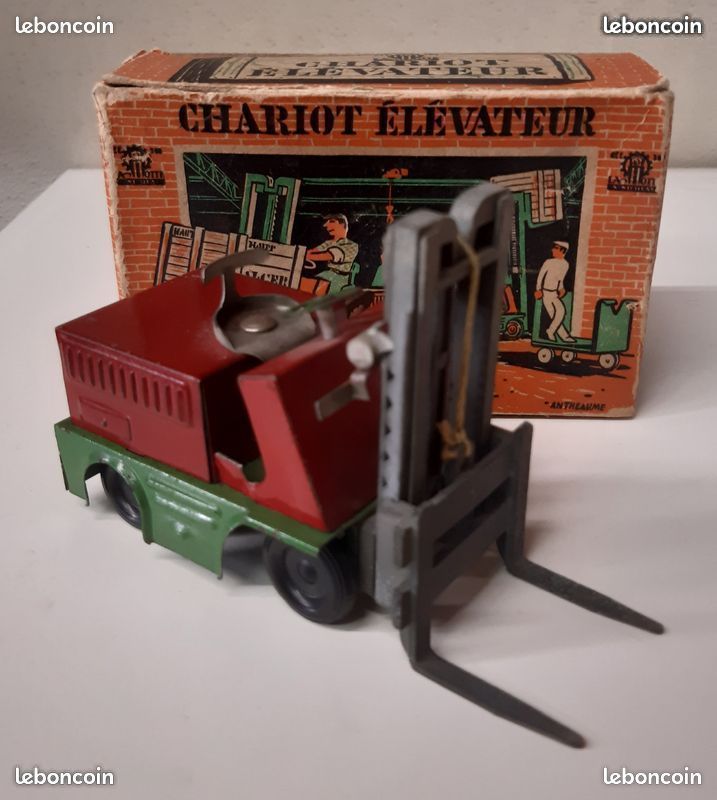 Vieux Chariot élévateur Mécanique En Tôle La Hotte St-Nicolas – Jouet Miniature Vintage Années 50, Dans Sa Boîte D'origine