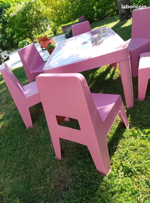 Salon de Jardin Enfants : 1 Table Démontable + 6 Chaises Empilables (image 3)