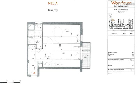 Appartement 2 pièces – 46 m² – dernier étage – Taverny