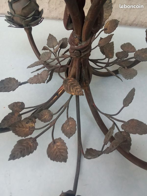 Lustre Rose Feuilles Art Nouveau Bronze (image 14)