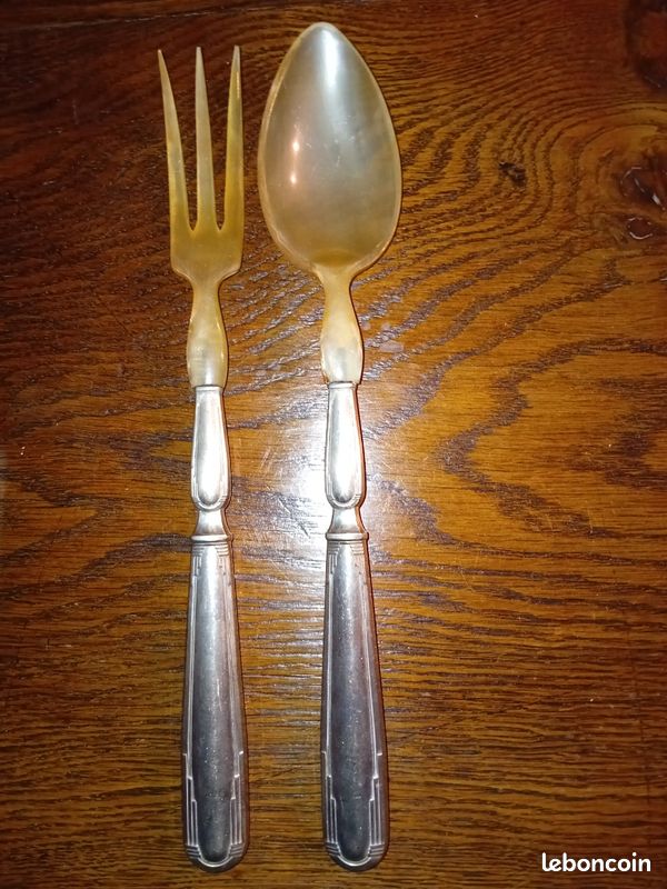 Couverts à Salade Anciens En Métal Argenté - Paire (lot De 1) - Style Vintage