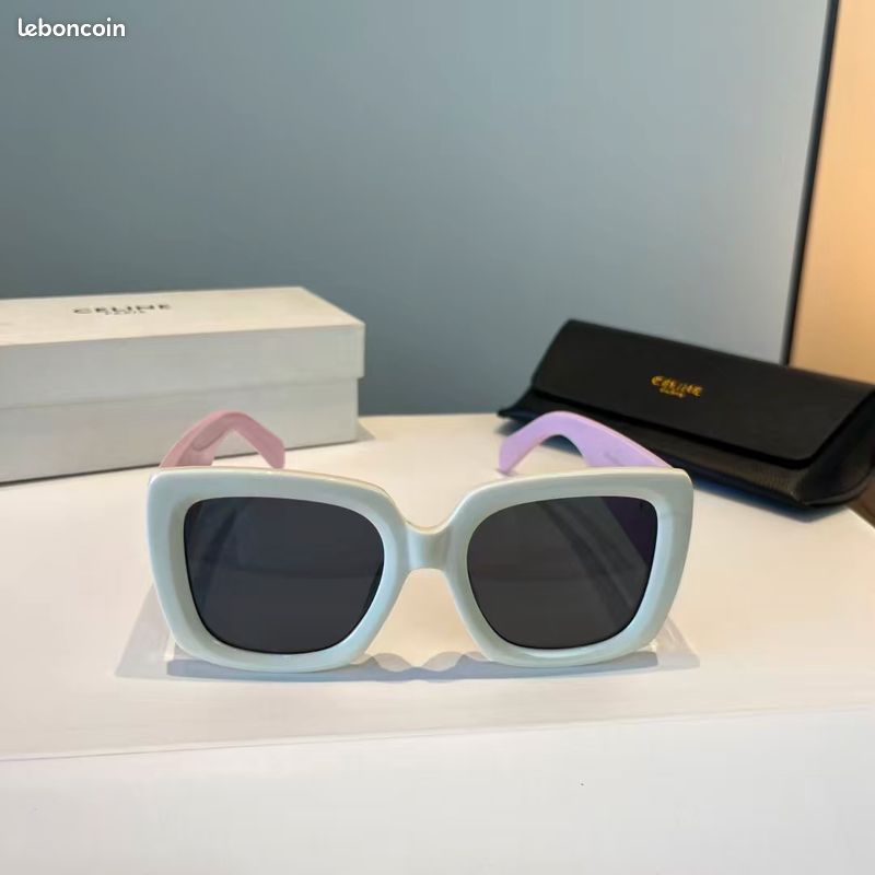 Lunettes de Soleil CELINE Monture Bicolore Blanc et Violet, Verres Noirs (image 2)