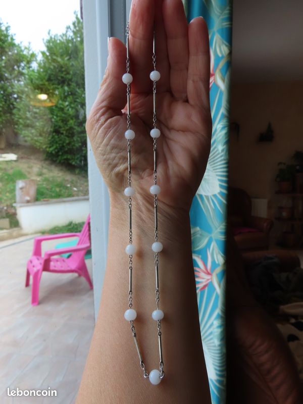Collier En Argent Massif Avec Perles Blanches – Pendentif élégant Et Intemporel