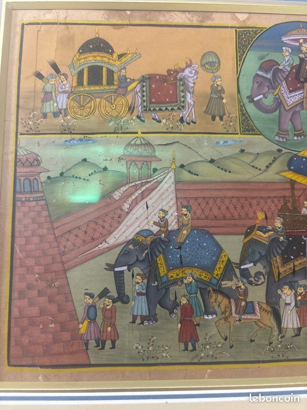 Ancien tableau peinture sur soie indienne (image 2)