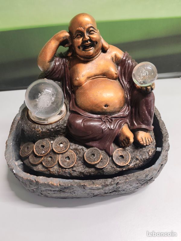 Statue bouddha rieur et son support (image 1)