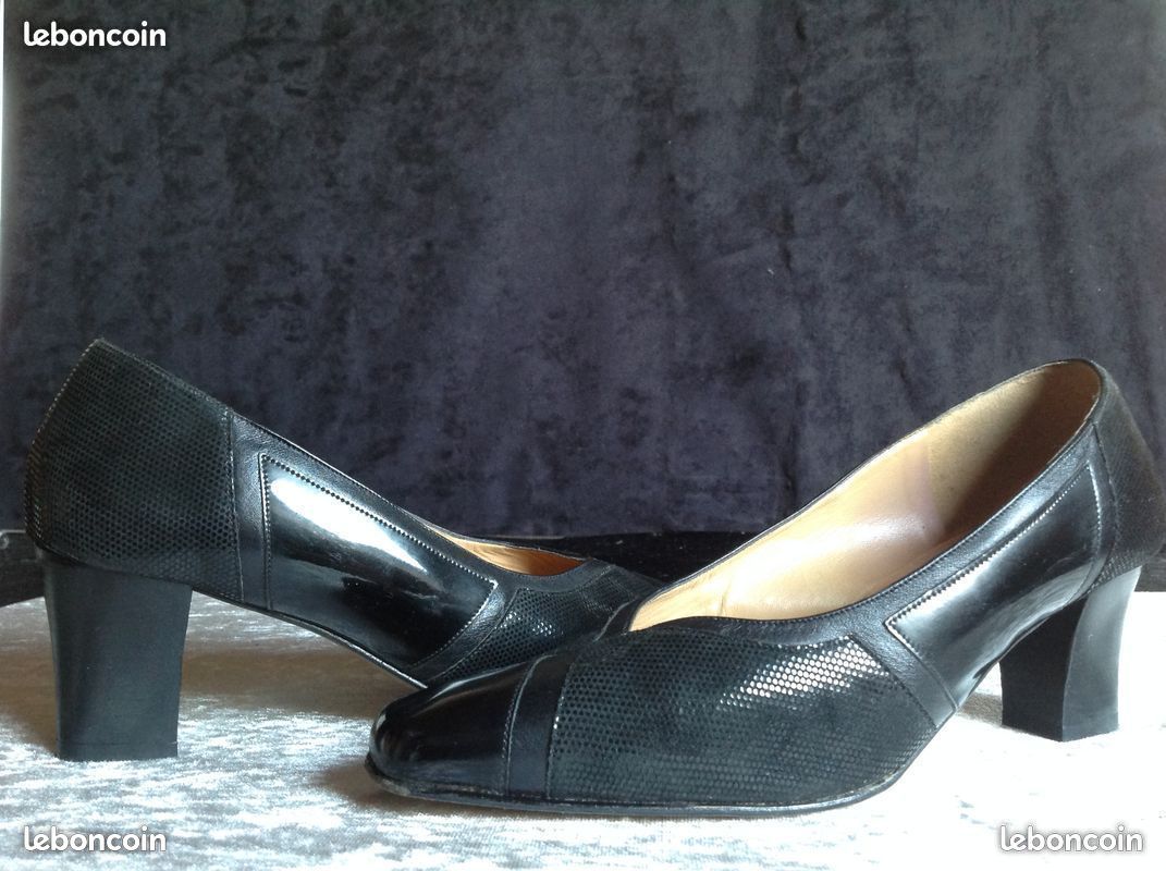ESCARPINS CORINE TOUT CUIR VÉRITABLE NOIR VERNIS Envoi Possible (image 4)