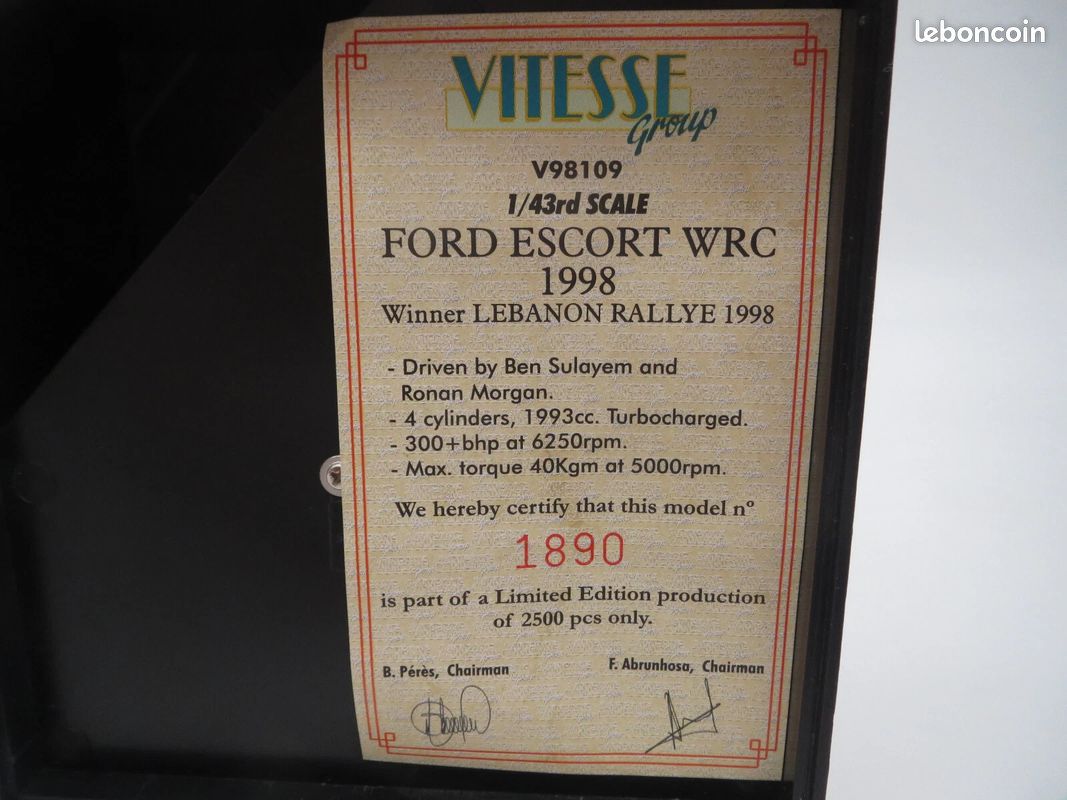 Vitesse 1:43 Ford Escort RS1800 MK2 N° 5 Vainqueur Lombard RAC Rally 1977 42352 modèle voiture