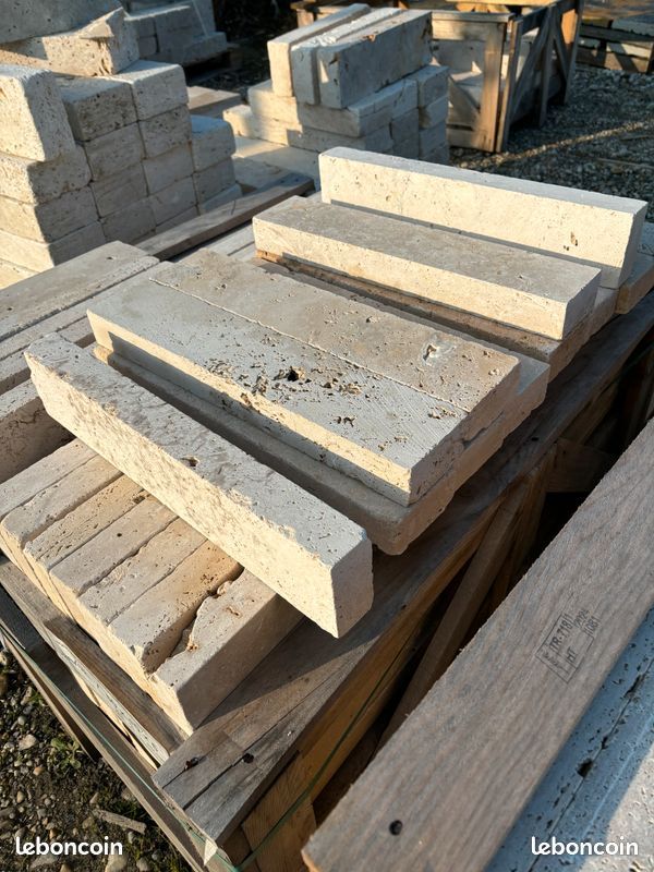 Bordure de jardin pierre naturelle Travertin - 50x7x5 cm - Beige Mix