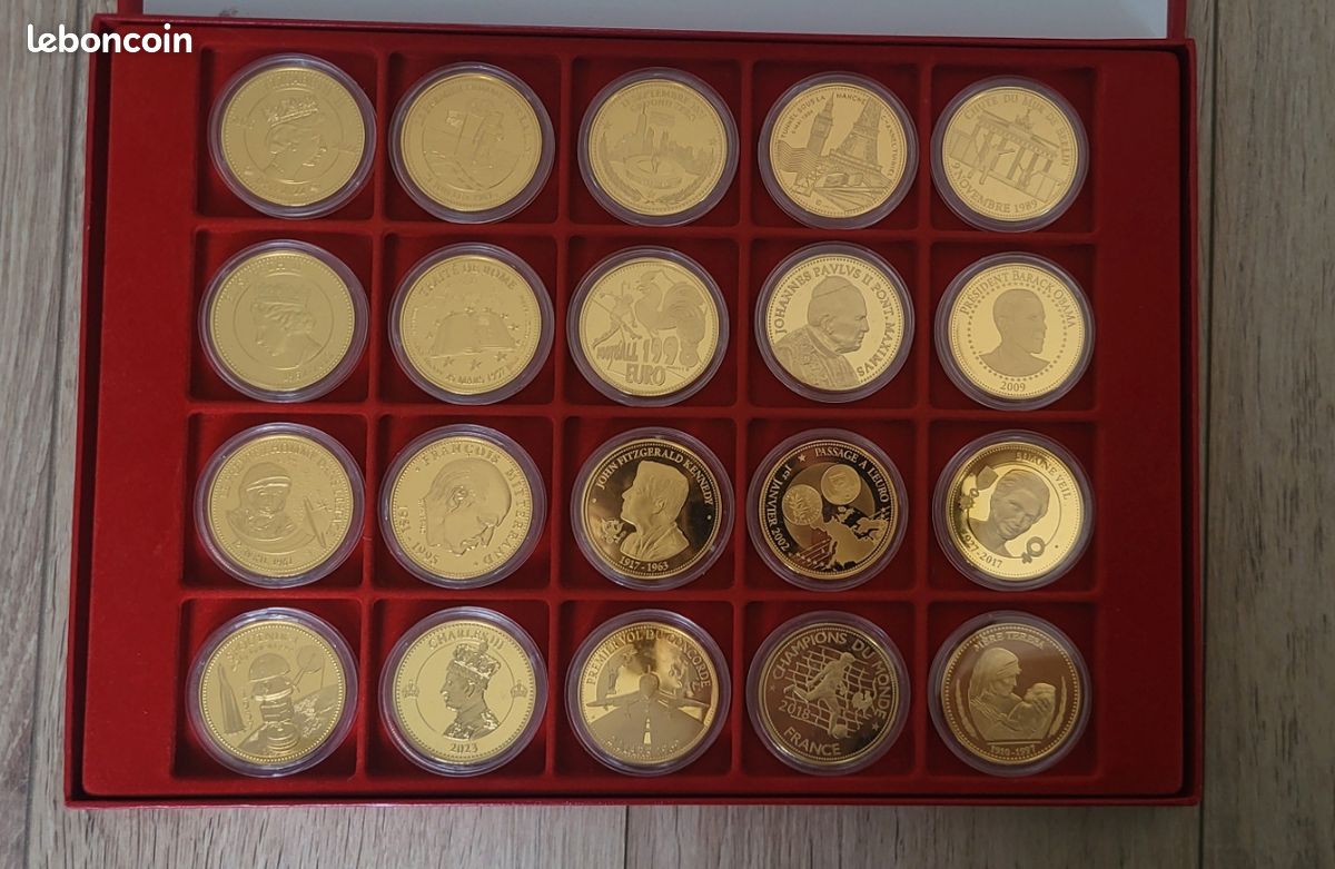 Coffret complet 20 médailles dorées Or fin 24 cts - Événements forts (image 3)