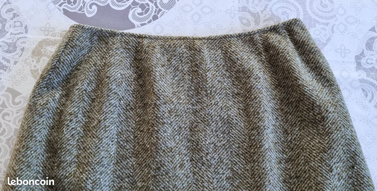 Jupe Max Mara Taille 36 Chinée Vert Et Bleu Laine Et Soie Doublée Tbe (image 6)