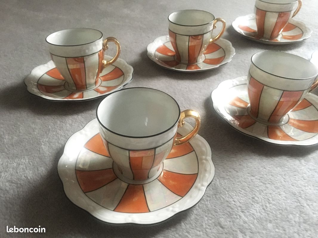 Ensemble vintage de 6 tasses à thé en porcelaine avec soucoupes (image 2)