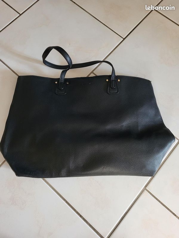 Sac Cabas Naf Naf Noir En Simili Cuir - Occasion Très Bon état - Dimensions 35x20x15 Cm