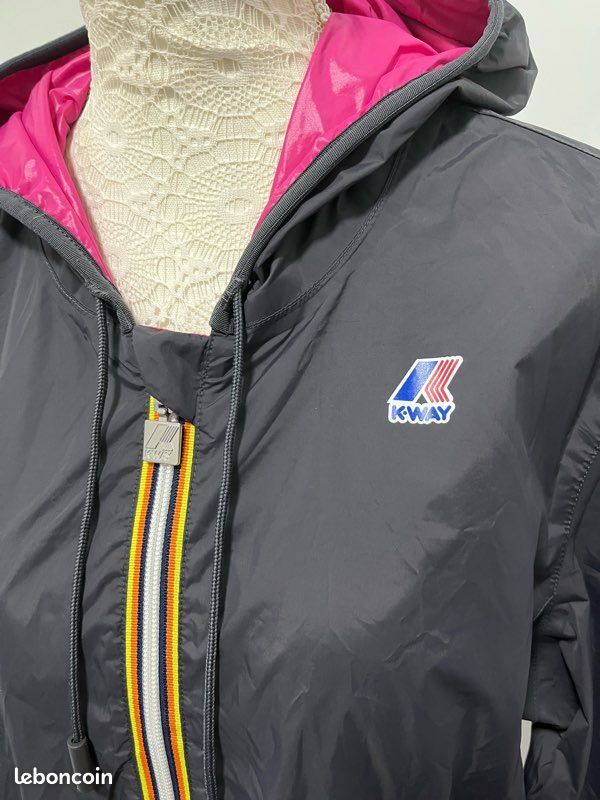 Veste Réversible Imperméable Style K-Way - Taille XL, Noir, Neuf Avec étiquettes