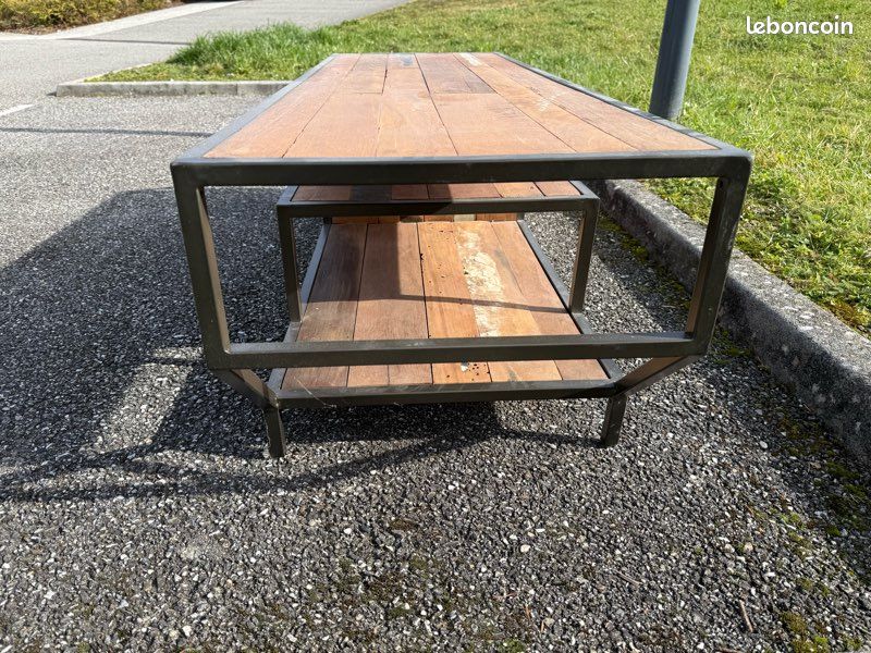 Meuble TV / table basse en bois de bateau et métal (image 5)