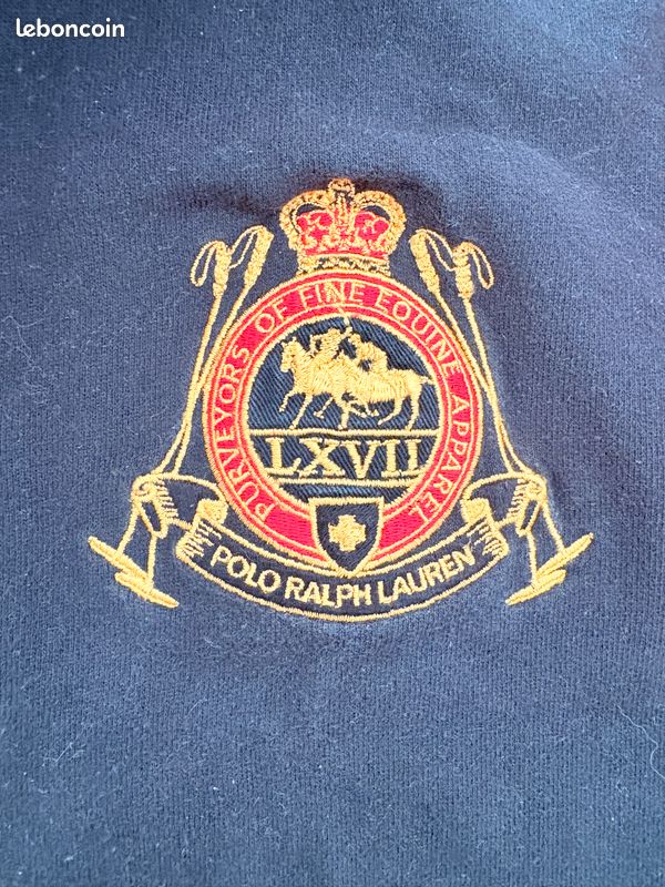 Polo Ralph Lauren PRL Club Rugby Shirt Custom Fit S Noir Rouge Brodé Vintage (image 4)