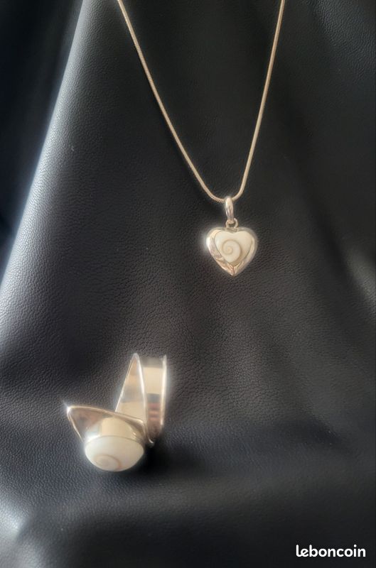 Lot porte-bonheur collier pendentif coeur et bague réglable