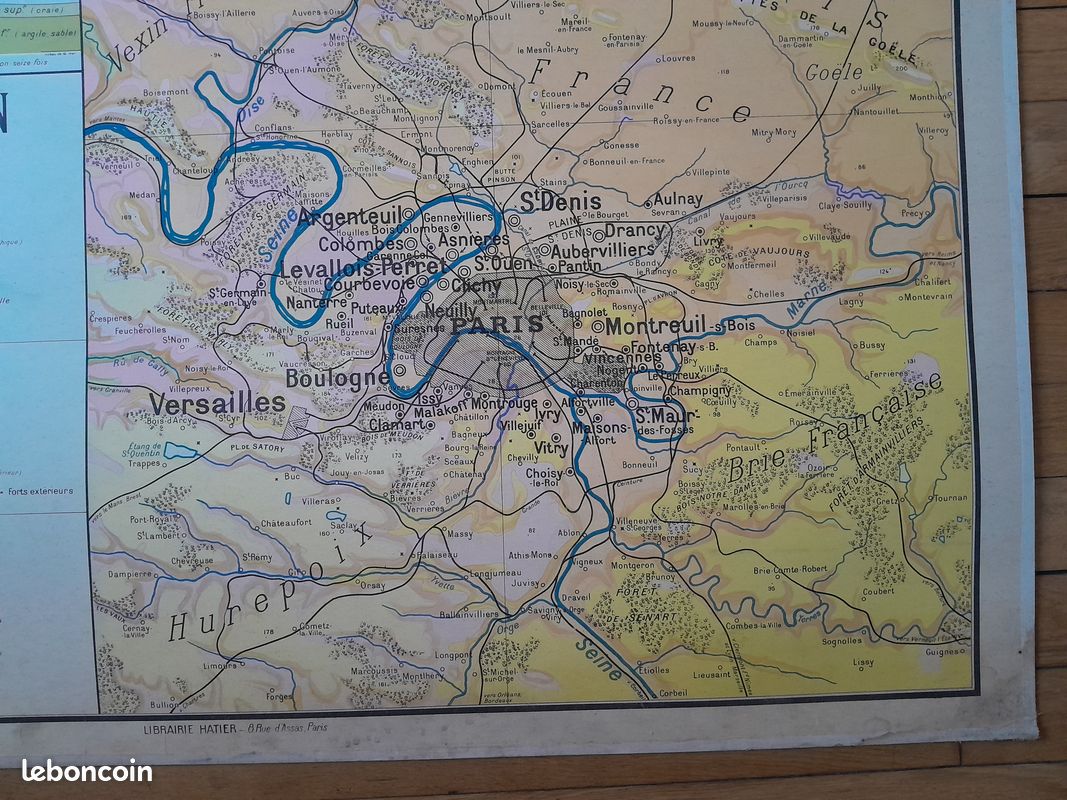 PS2 Ancienne carte scolaire Hatier Les régions naturelles de France - N°9 -9Bis (carte double) Bassin Parisien par Paul Kaeppelin (image 10)