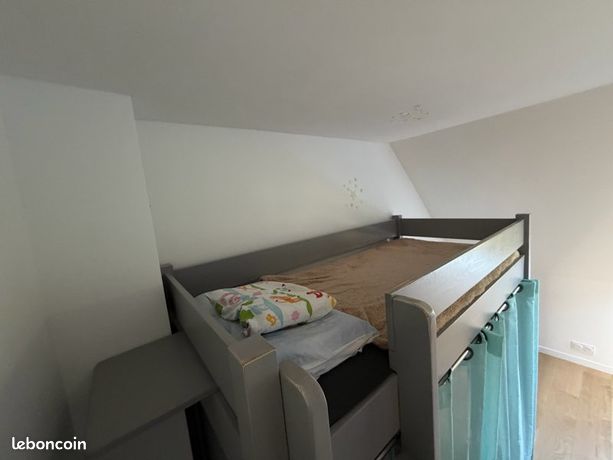 Lit mezzanine 90 x 200 cm avec bureau et 4 tiroirs - bois de pin + MDF - sommier à lattes