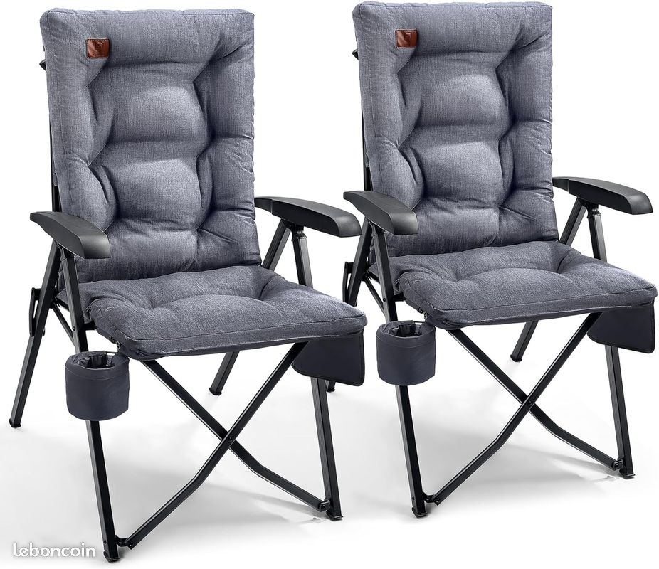 LET'S CAMP Chaise De Camping Pliable XL Avec Porte-gobelets Et Sacs De Rangement - Jusqu'à 160 Kg