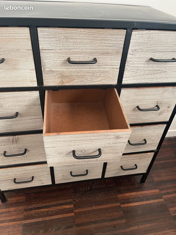 Belle Commode industrielle métal + bois 12 tiroirs – style atelier (image 4)