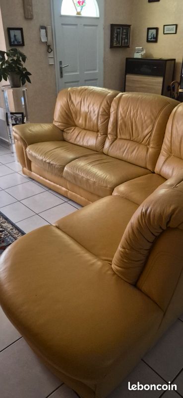 Canapé angle et fauteuil cuir veritable (image 5)