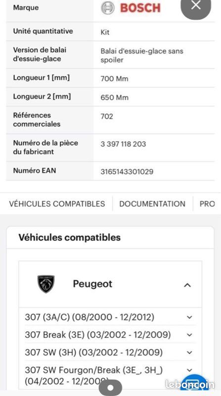Pièce Auto Remplacement Balais Essuie-glace Bosch Twin 702 - 700mm/650mm Paire Avant Balais Bosch Twin 702