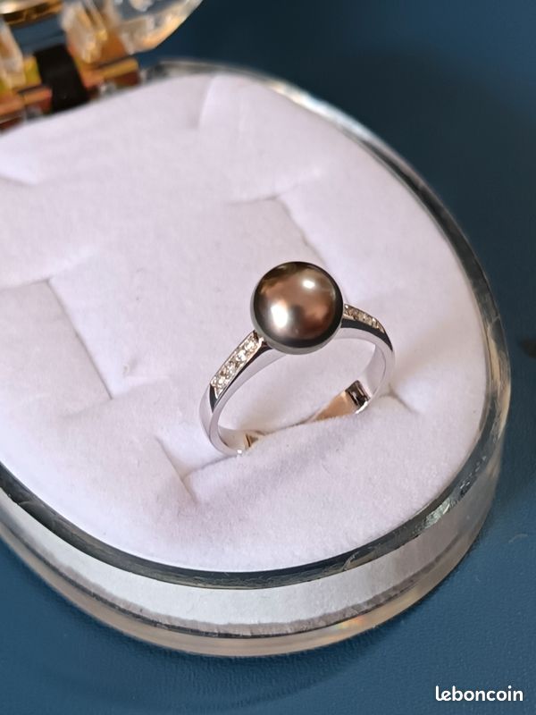 Bague or 18 karat perle tahiti diamants (image 1)