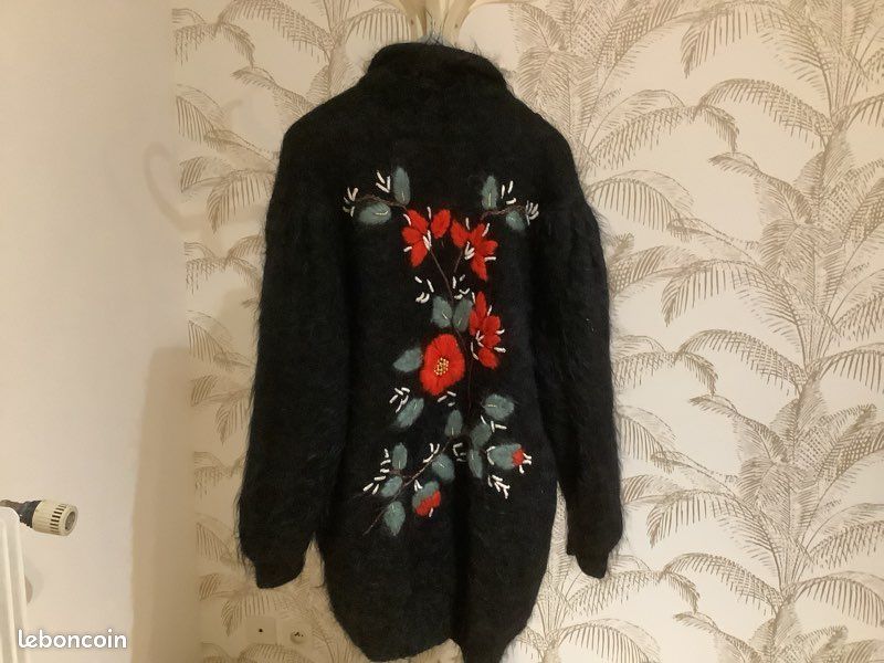 Veste En Laine Mohair Neuve Carla L - Broderies Et Perles - Doublure Polyester - Taille Unique (46-48)