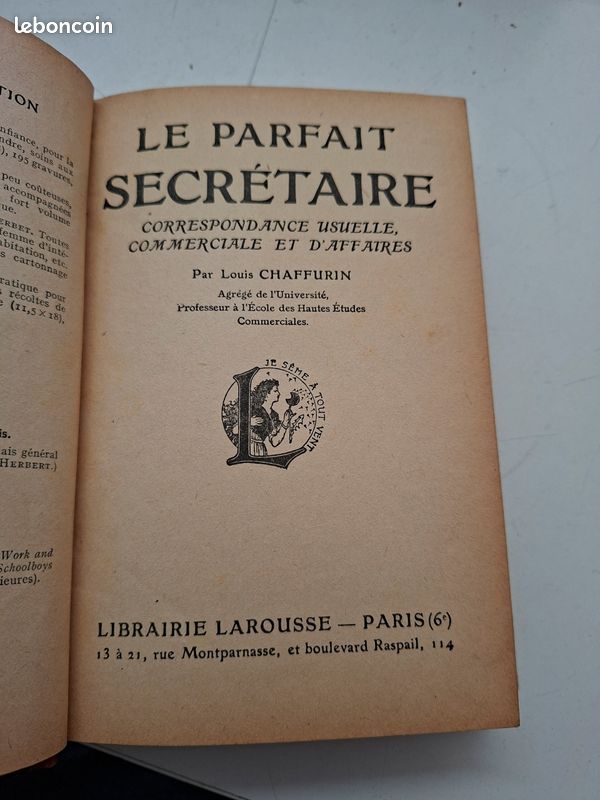 3088: Livre Ancien : Le Parfait Secrétaire (Louis Chaffurin - Larousse) (image 2)