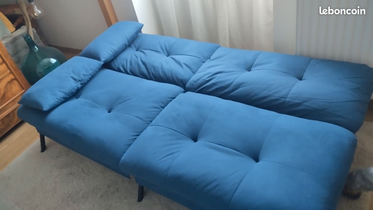 Canapé banquette lit bleu (image 2)