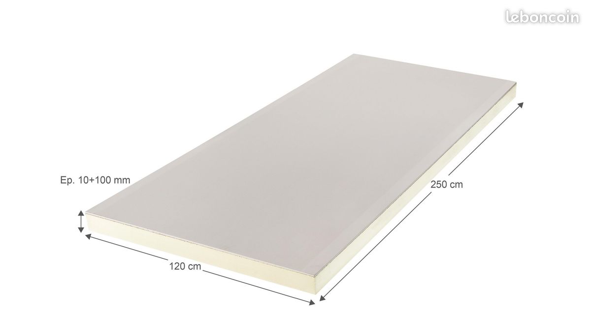 Panneau isolation doublage polyuréthane haute performance 250 x 120 cm ép. 10+100 mm R. 4,7 (image 1)