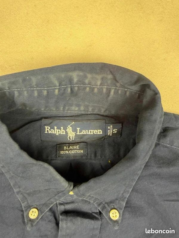 Chemise Ralph Lauren Blaire en coton bleu marine S logo brodé rouge #CRL039 (image 3)
