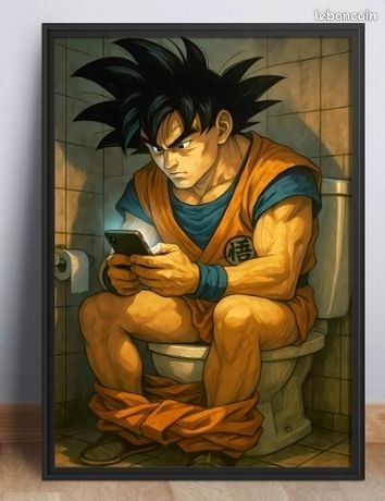 Poster Toile Dragon Ball Z - Billet De 2 Dollars - Figurine Sangoku - 100% Coton
