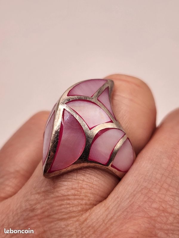 Bague argent 925 pierre rose taille 51 – 5,84 g - Montres & Bijoux