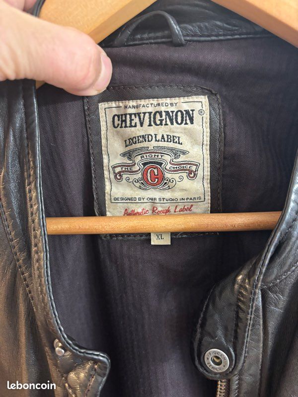 Veste Motard Chevignon Légende Vintage - Cuir Noir, Taille XL, Occasion Très Bon état