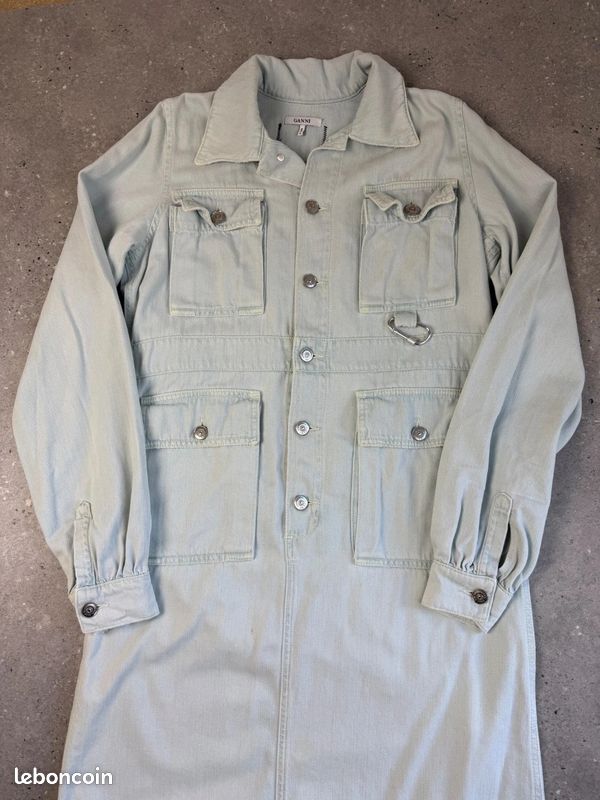Robe combinaison en Jean Ganni L Femme - 40 bleu clair denim col chemise coton boutons pression (image 2)
