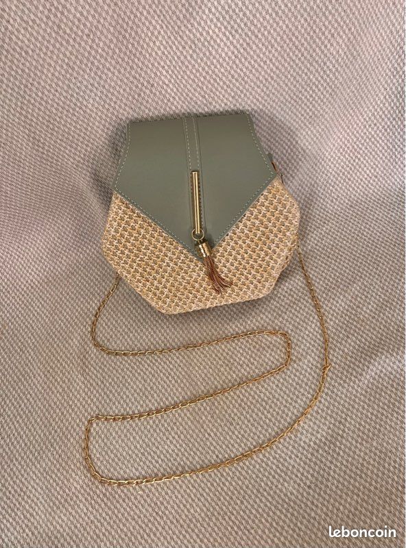 🌞 Sac à main en paille et cuir kaki pour un style bobo chic jamais porté (image 1)