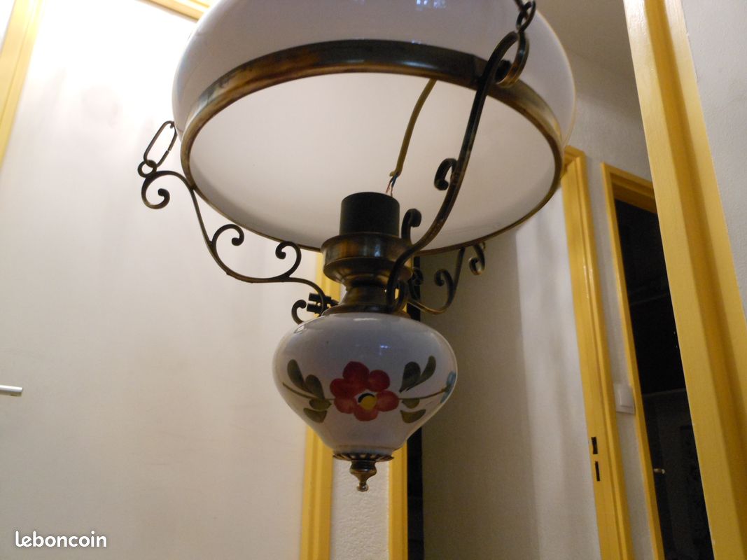 Lampe lustre vintage opaline laiton (image 3)