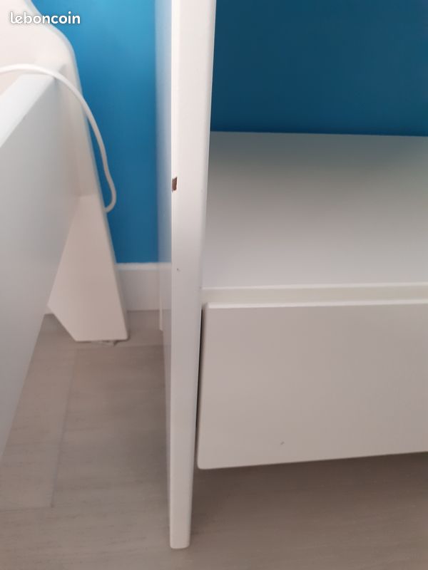 Lit enfant 90*190 blanc en bois avec table chevet (image 12)