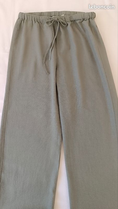 Pantalon coton lin kaki taille 34 (image 3)