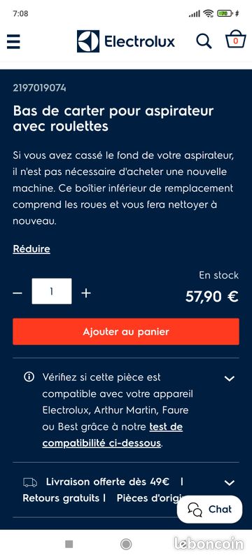 BAS DE CARTER (Roulettes) Aspirateur ELECTROLUX ULTRAONE Z8822GP (image 3)